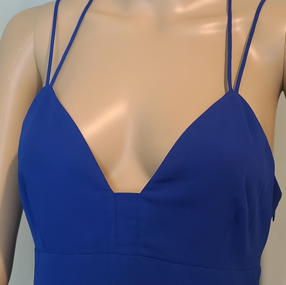 Express Strappy Royal Blue Skater Fit & Flare V Neck A Line Dress Criss Cross - Picture 4 of 4